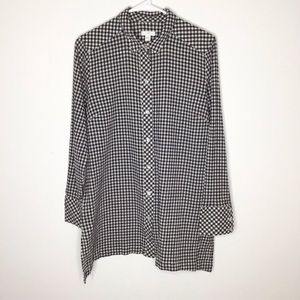 J. Jill Gingham Check Button Down Cotton Blend Tunic Length Shirt